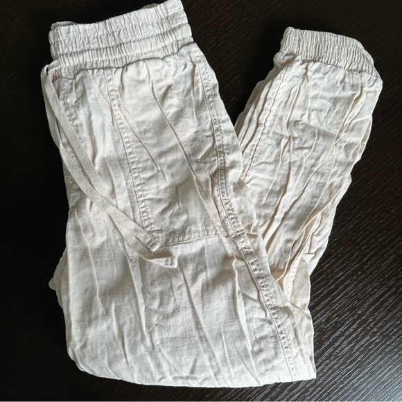 a new day Pants - Jogger Style Linen Pants Light Khaki Tan Drawstring Small A New Day